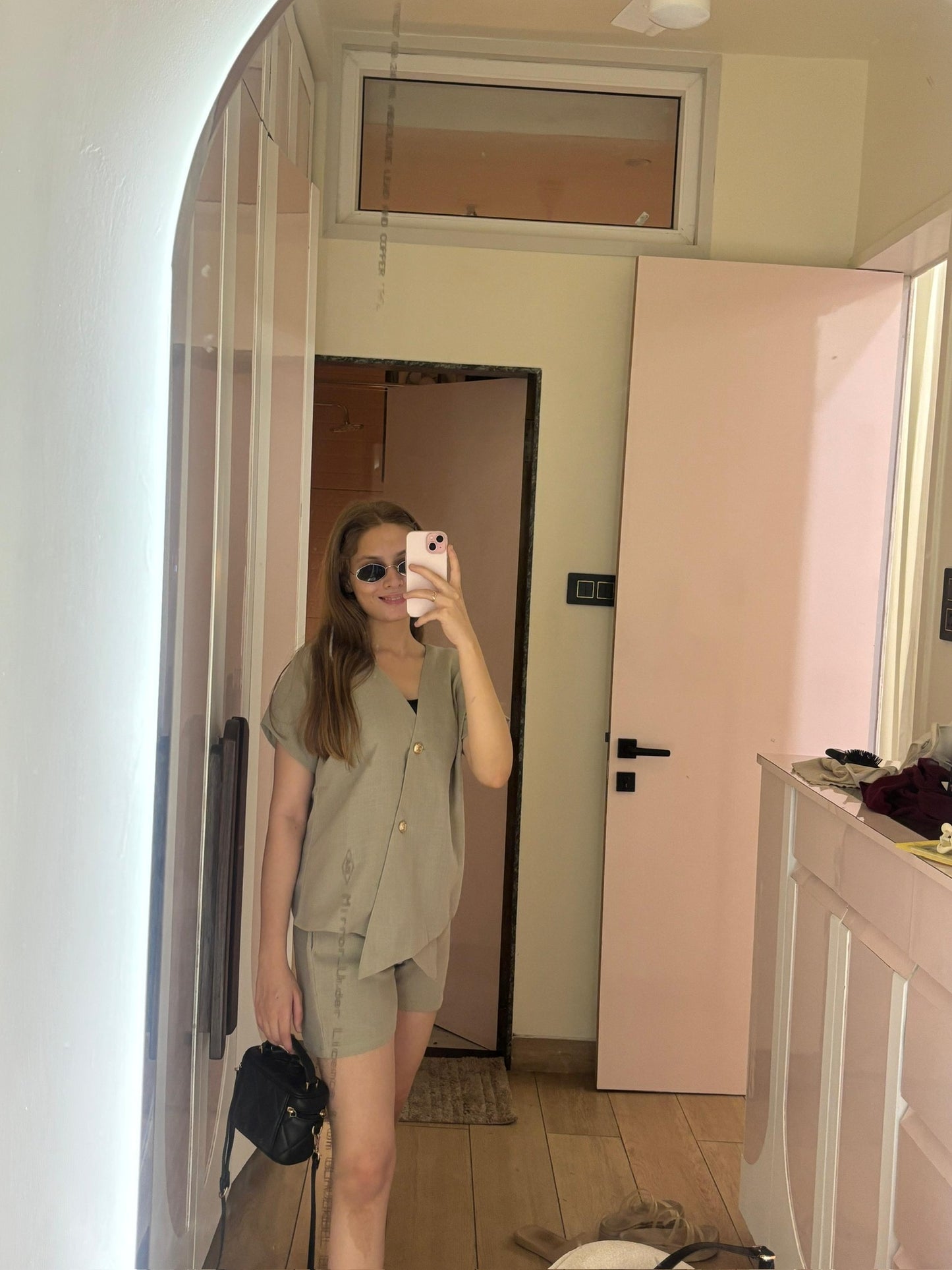 ASSYMETRICAL LINEN COORD - BEIGE