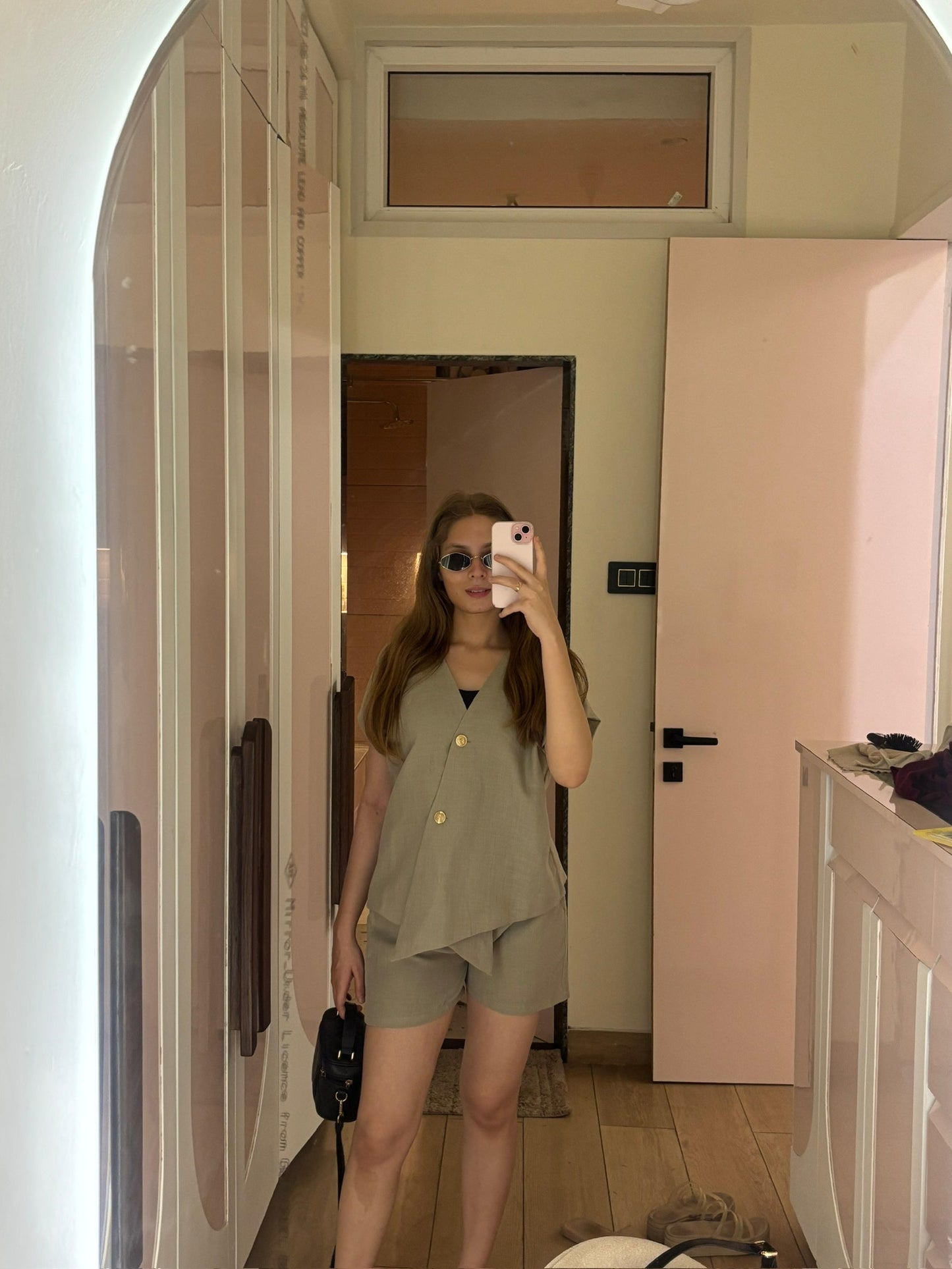 ASSYMETRICAL LINEN COORD - BEIGE