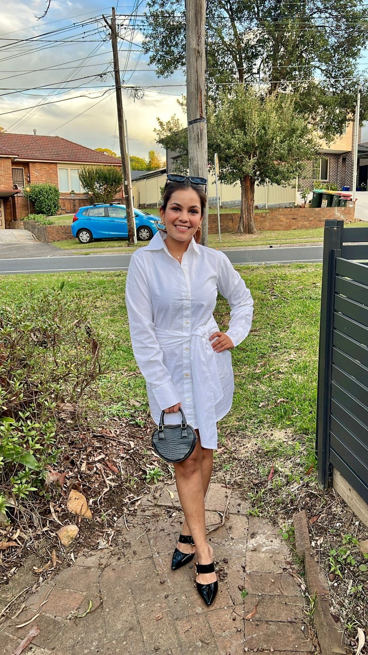 White knot fashion shirt dress