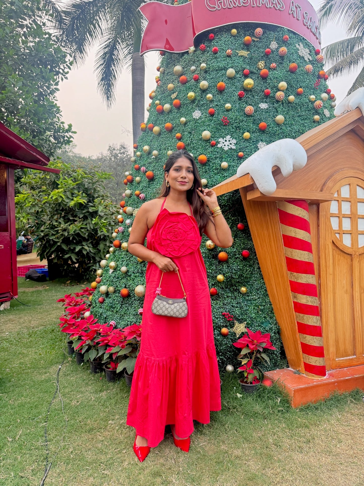 GINGHAM FRILL SKATER DRESS - RED