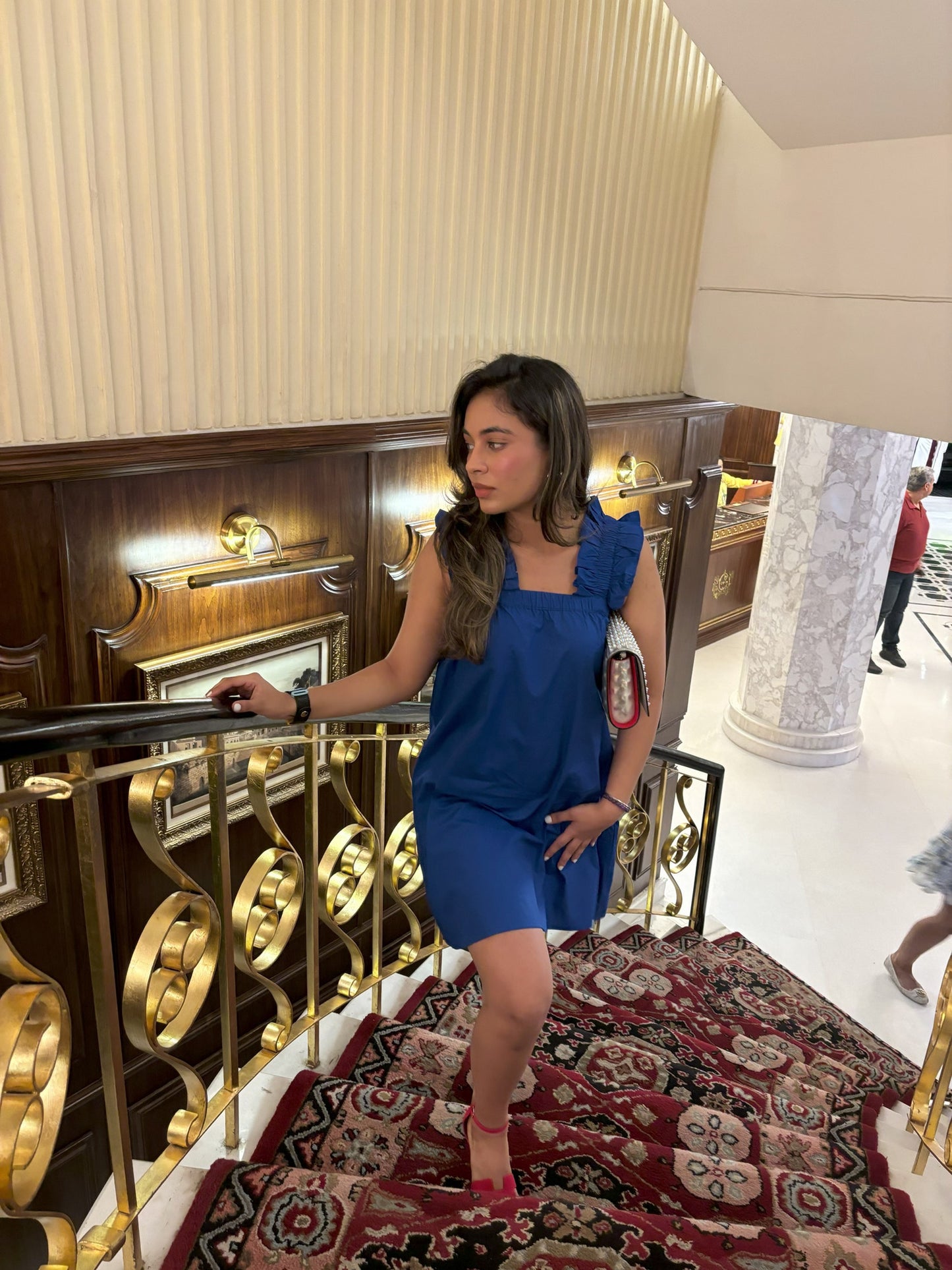FRILLED STRAPS DRESS - BLUE