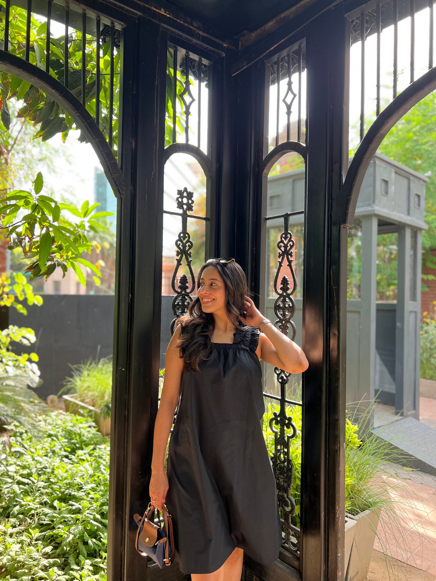 FRILLED STRAPS DRESS - BLACK