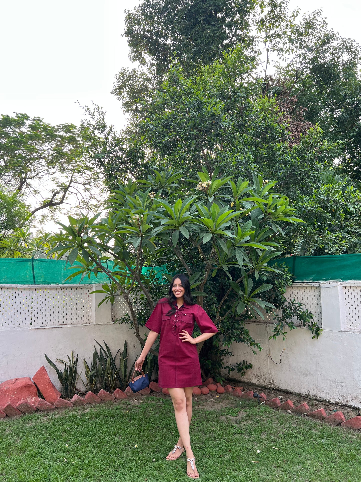 DENIM RIVID DRESS - DARK PINK