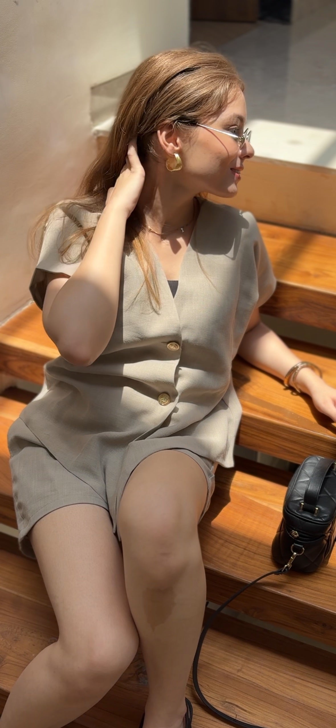 ASSYMETRICAL LINEN COORD - BEIGE