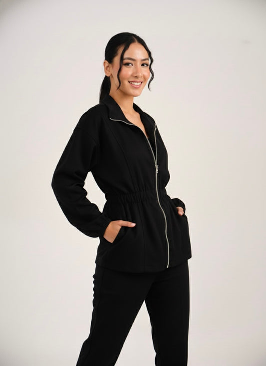 SUEDE CINCHED COORD SET - BLACK