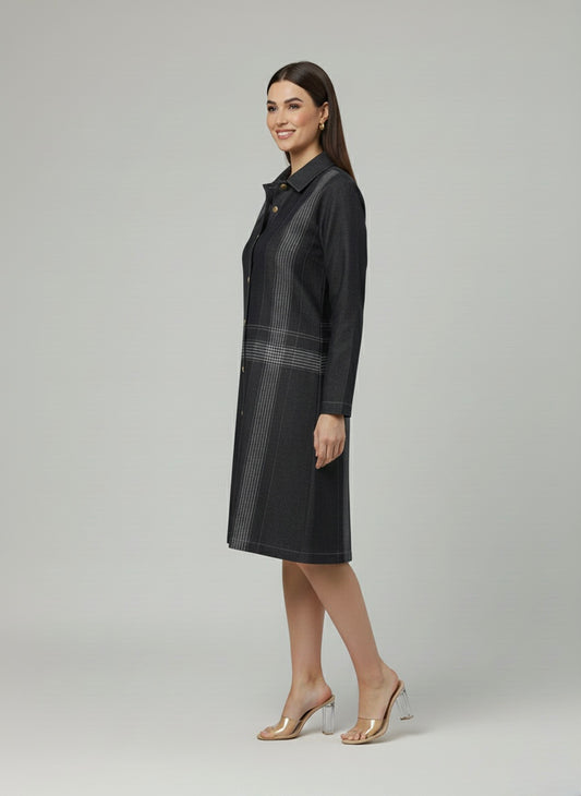 MULTI THREADWORK DENIM DRESS