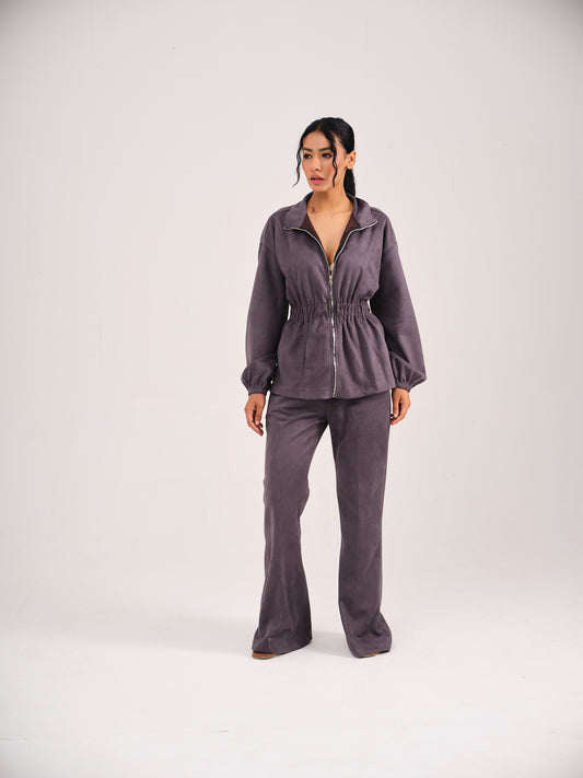 SUEDE CINCHED COORD SET - GREY