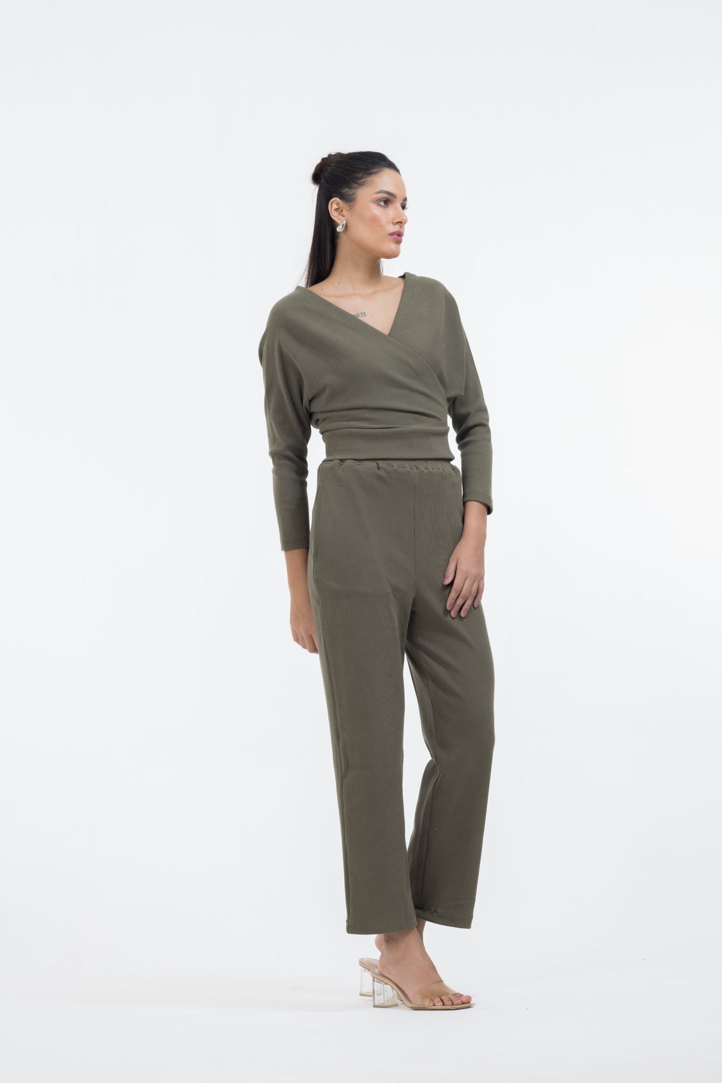 RIB OVERLAP CO-ORD - OLIVE