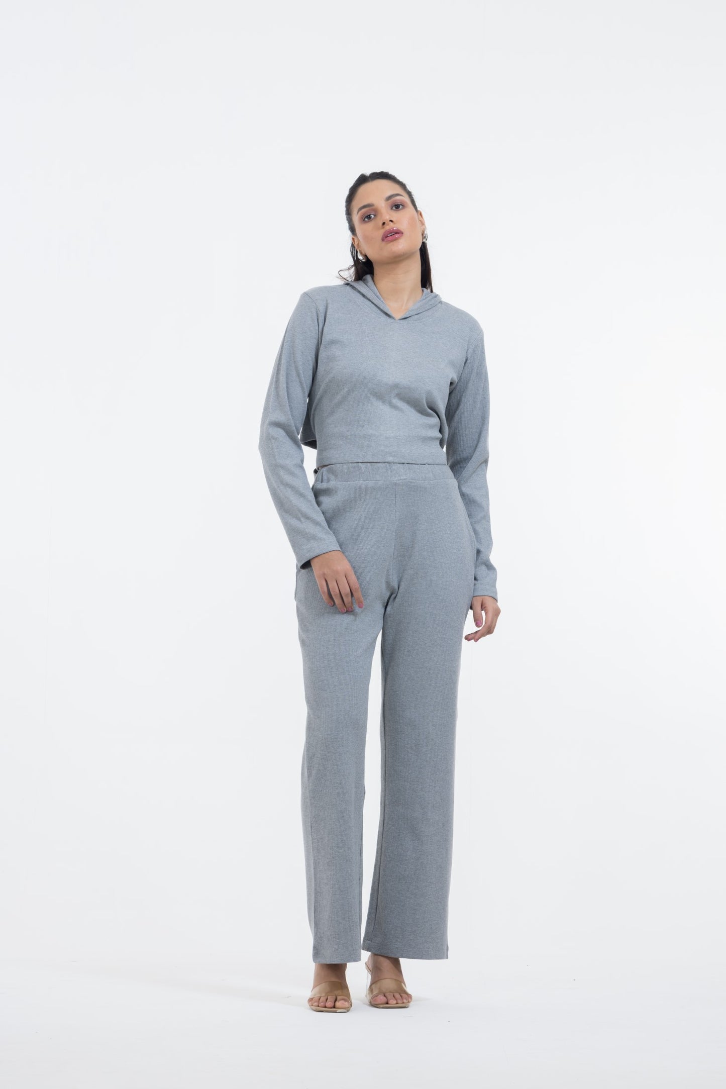 RIB KNOT TIE HOOD CO-ORD - GREY