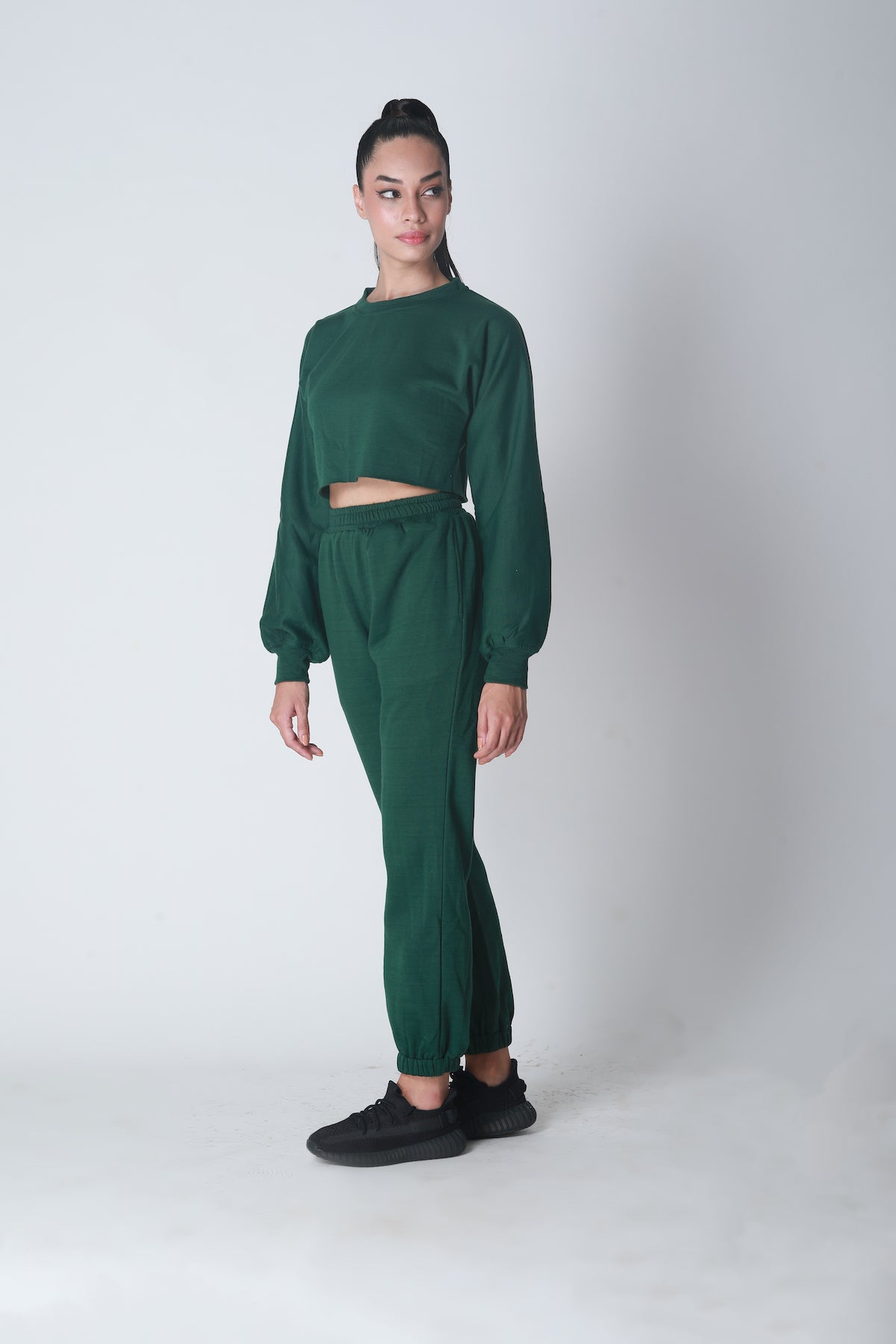 Fleece Crop Jogger set - Dark Green
