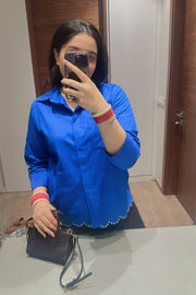 STUDDED SCALLOPED SHIRT - BLUE