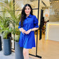 SHIRT DRESS WITH SMOKED SLEEVES - ROYAL BLUE