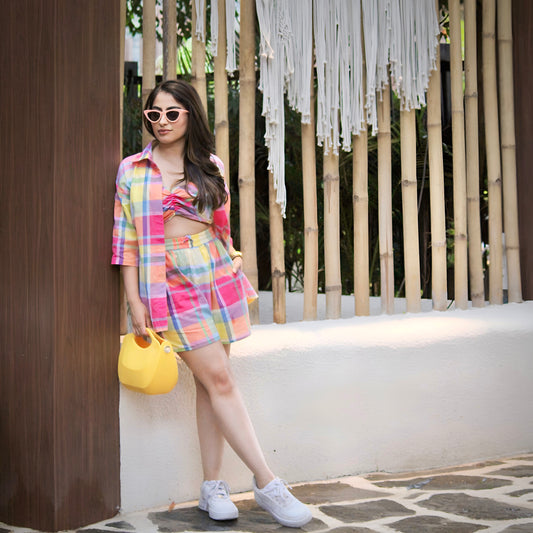 Multicolor Gingham Three Peice Coord Set