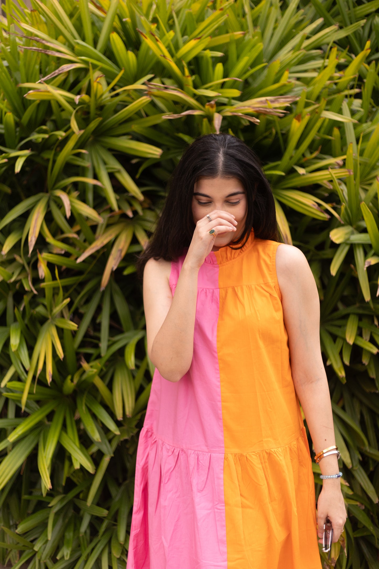 ORANGE BLOCK DRESS