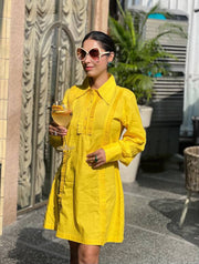 PLEATED SHIRT DRESS - YELLOW
