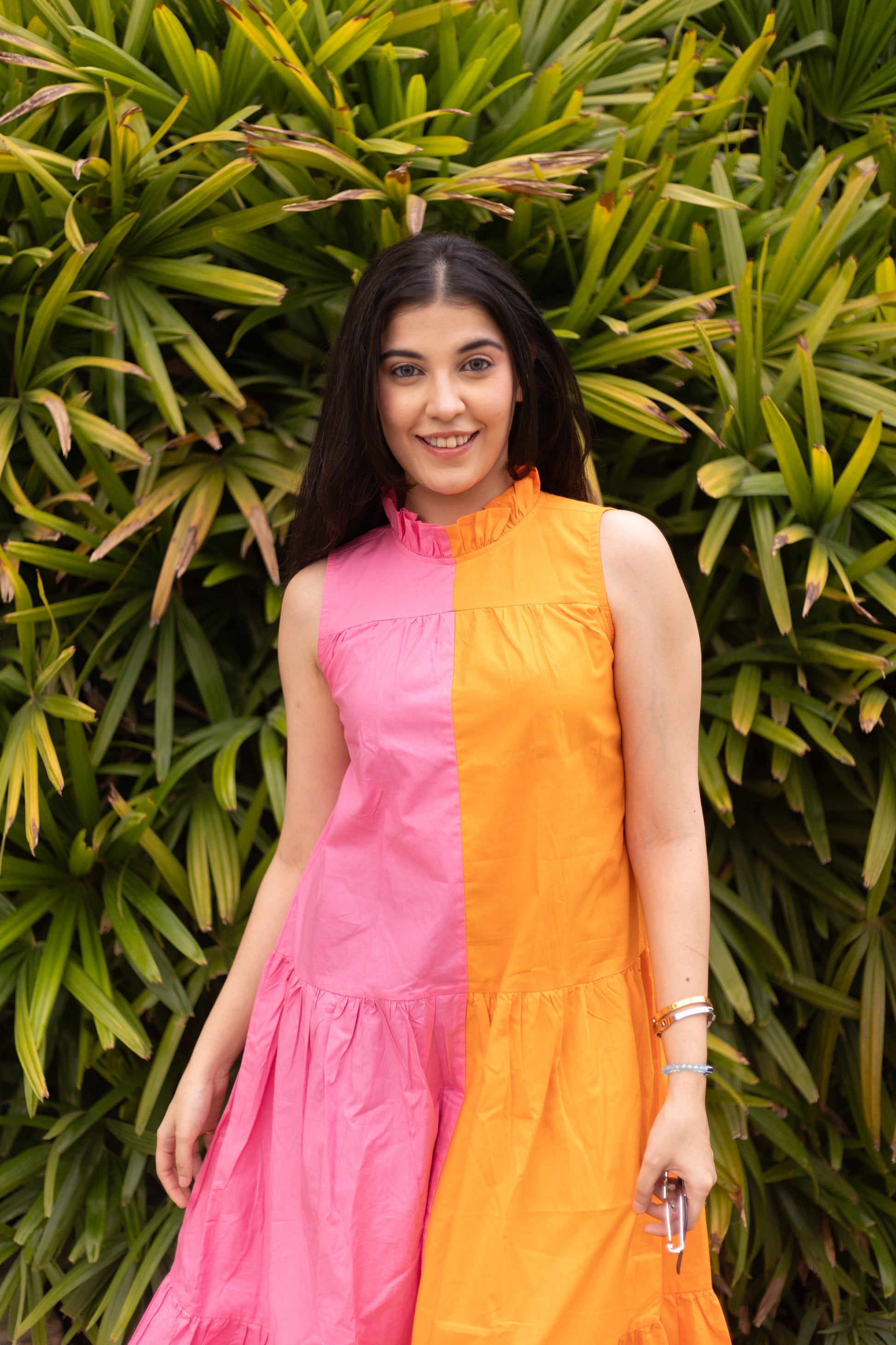 pink and orange block dress Got Your Attention Colorblock Cutout Midi Dress