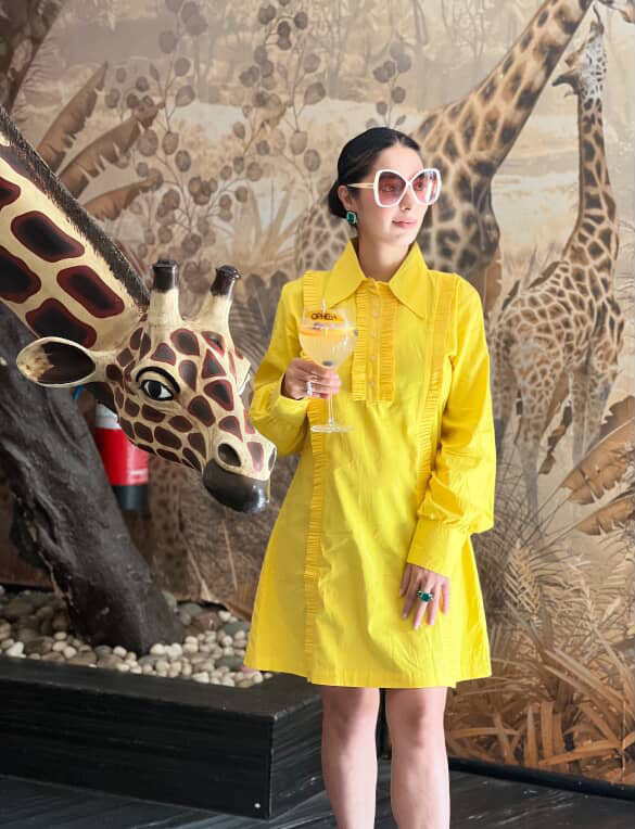 PLEATED SHIRT DRESS - YELLOW