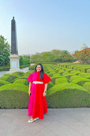 FUSCHIA BLOCK DRESS WITH SLEEVES