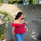 BUSTIER OFF SHOULDER TOP - DARK PINK