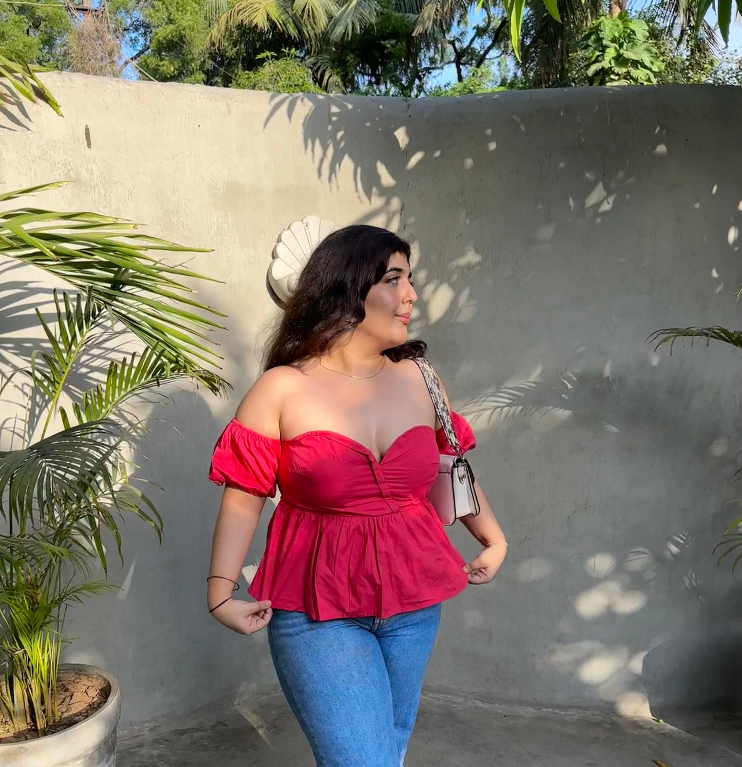 BUSTIER OFF SHOULDER TOP - DARK PINK