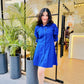 SHIRT DRESS WITH SMOKED SLEEVES - ROYAL BLUE