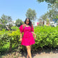 DENIM PUFF SLEEVES SKATER DRESS - PINK