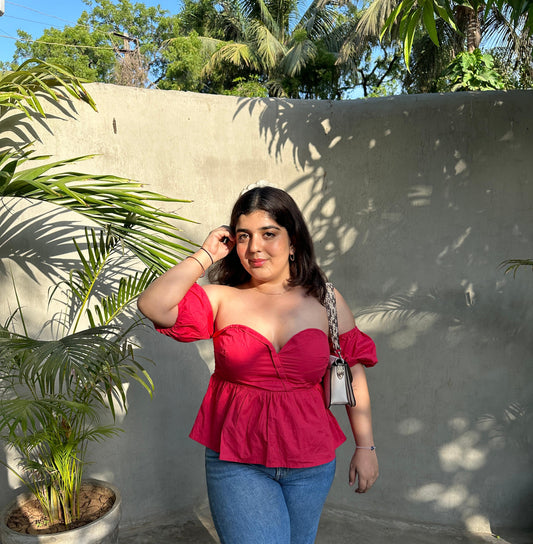 BUSTIER OFF SHOULDER TOP - DARK PINK