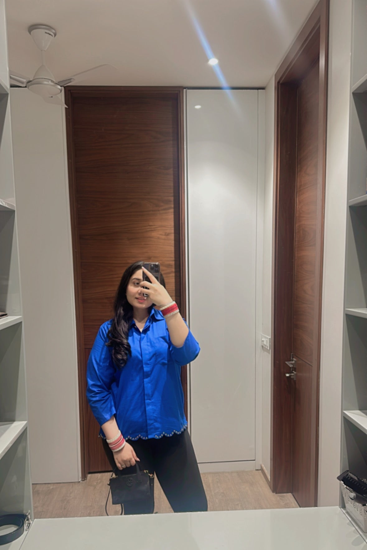 STUDDED SCALLOPED SHIRT - BLUE