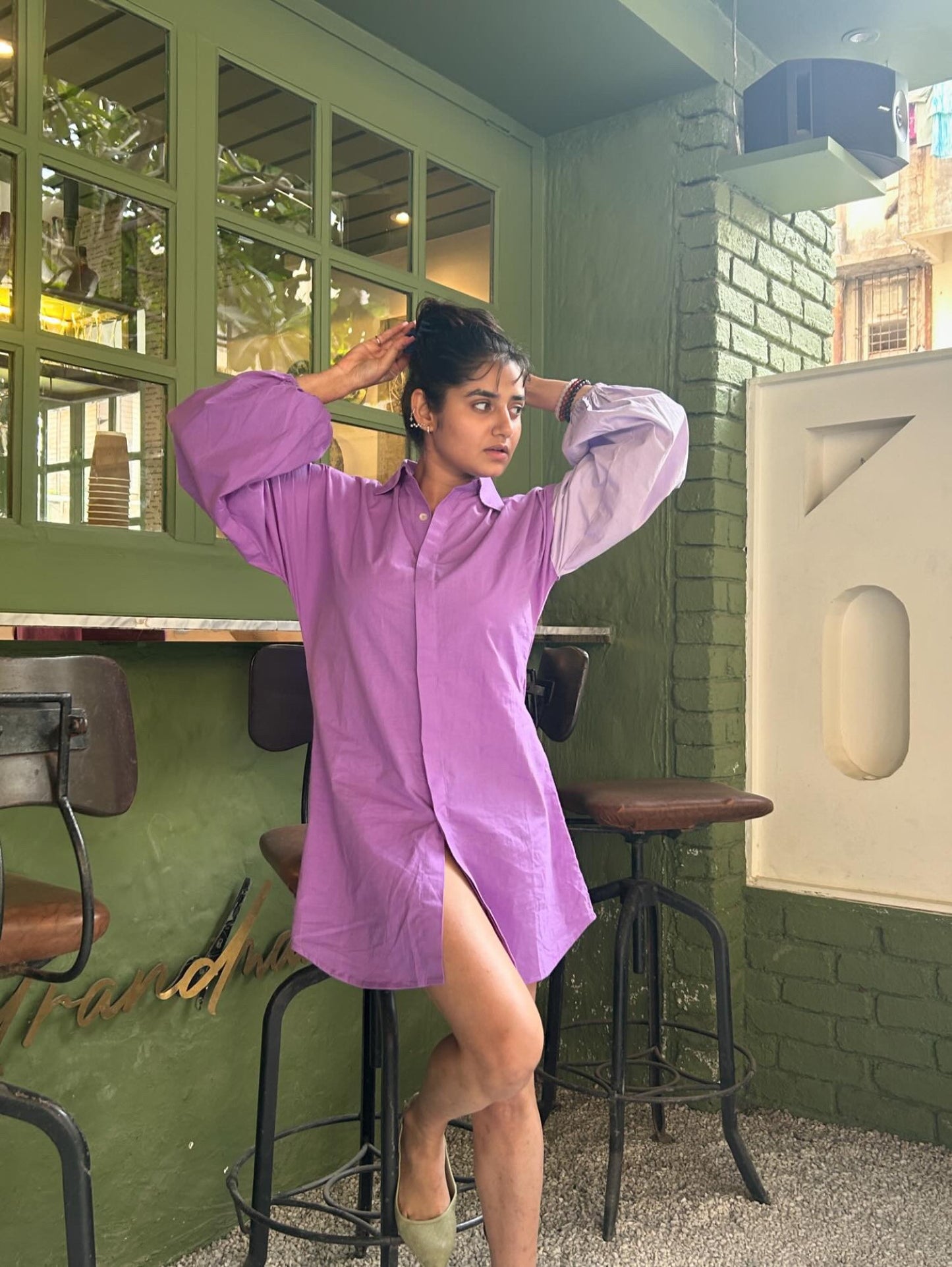 PURPLE BLOCK SHIRT DRESS