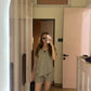 ASSYMETRICAL LINEN COORD - BEIGE