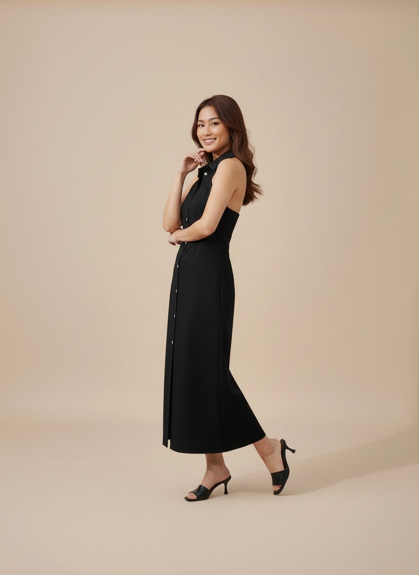 BACKLESS SHIRT DRESS - BLACK