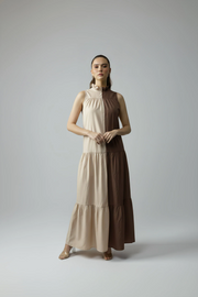 BLOCK DRESS - BEIGE/COFFEE
