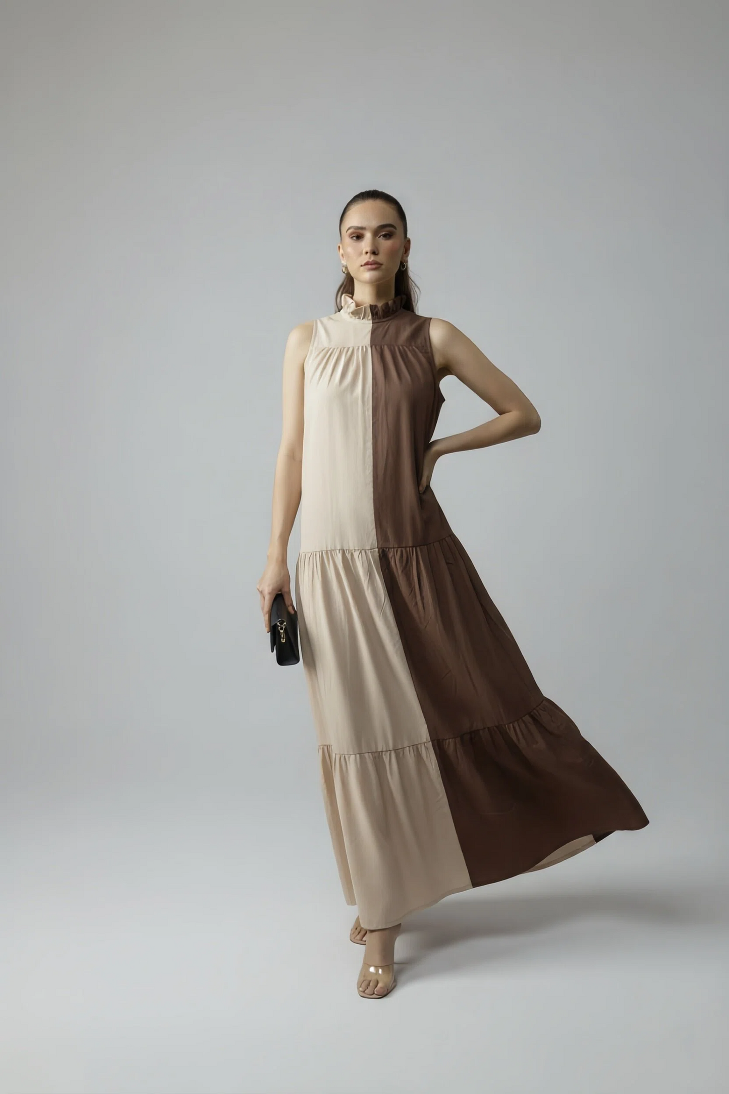 BLOCK DRESS - BEIGE/COFFEE