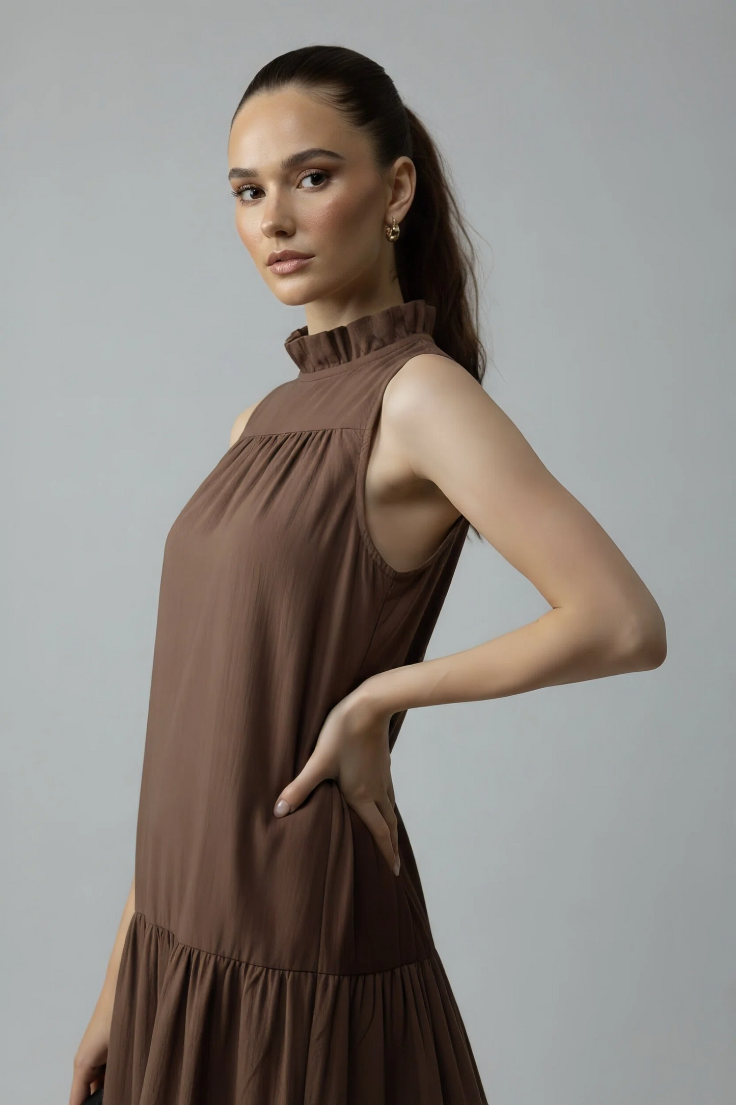 BLOCK DRESS - BEIGE/COFFEE