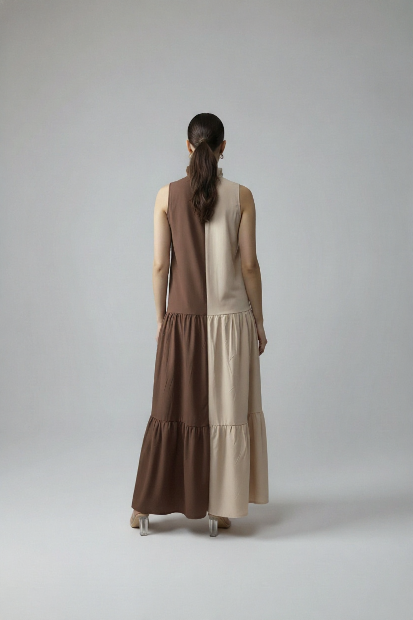 BLOCK DRESS - BEIGE/COFFEE