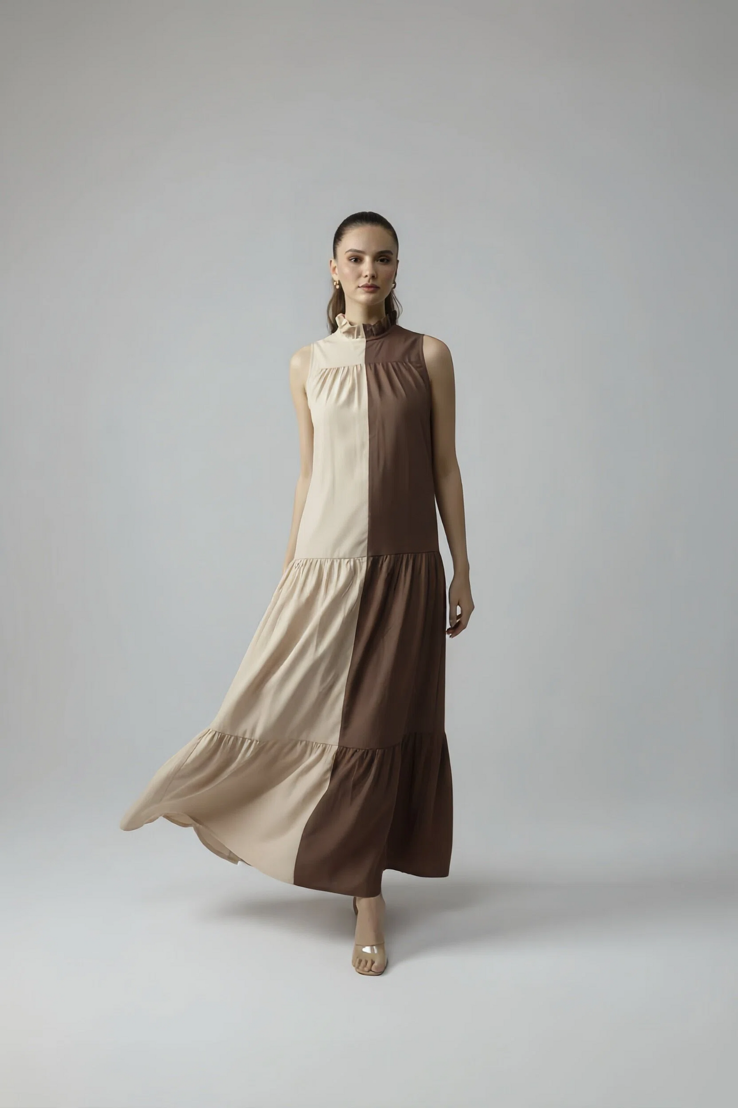BLOCK DRESS - BEIGE/COFFEE