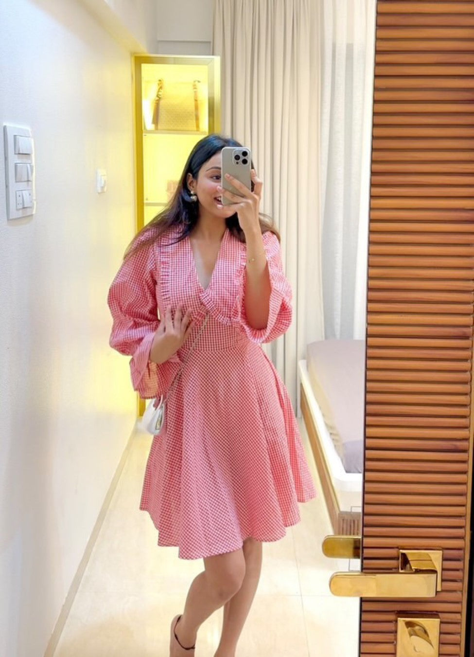 frill skater dress Pink Floral Print High Neck Frill Hem Skater Dress