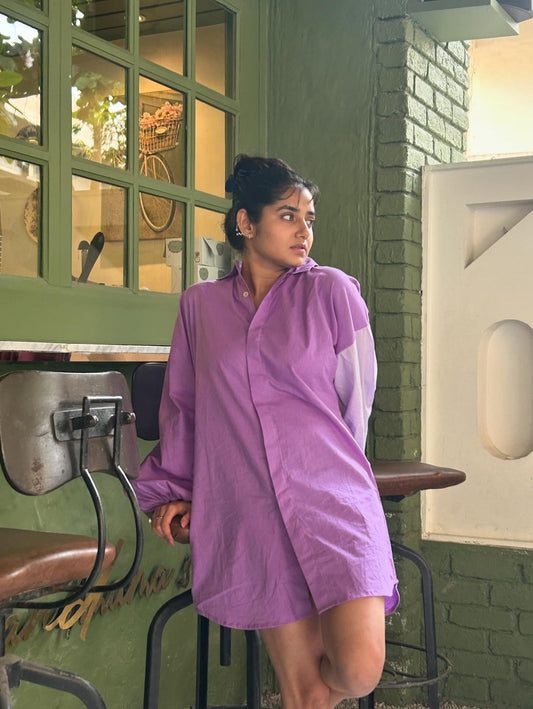 PURPLE BLOCK SHIRT DRESS