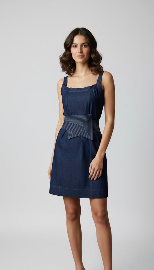 DENIM BELT DRESS