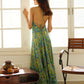 PRINTED BACKLESS MAXI DRESS - GREEN PAISLEY