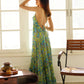 PRINTED BACKLESS MAXI DRESS - GREEN PAISLEY