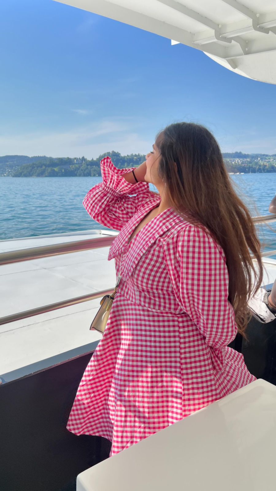 GINGHAM FRILL SKATER DRESS - PINK
