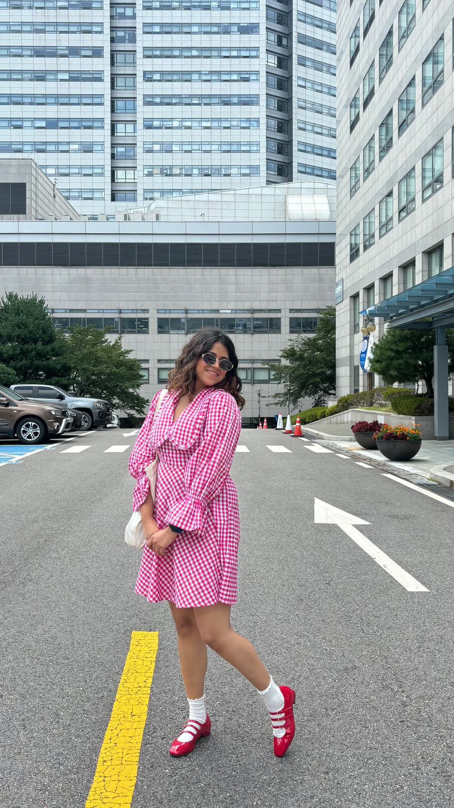 GINGHAM FRILL SKATER DRESS - PINK