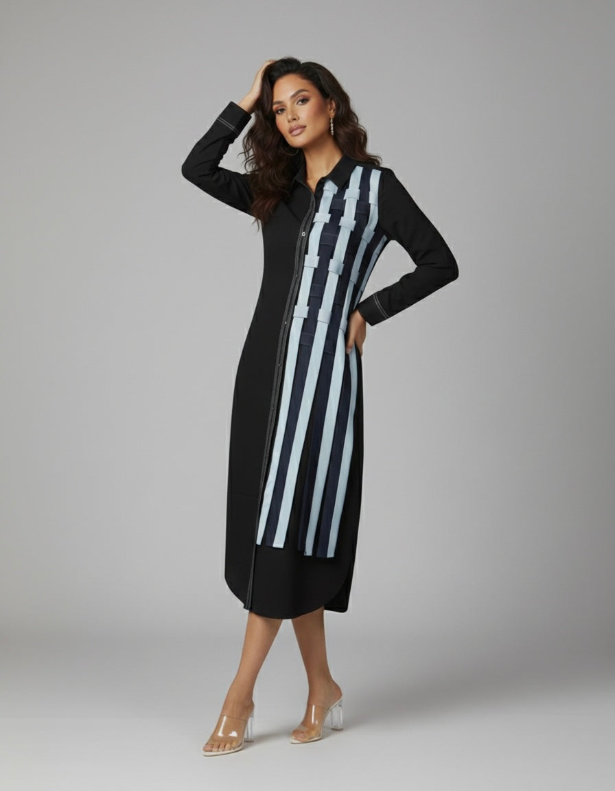 COTTON SHIRT DRESS WITH DENIM WEAVES