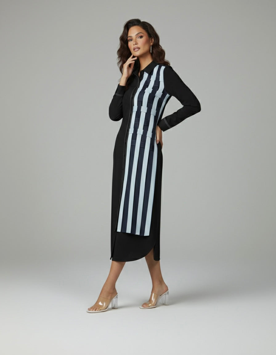 COTTON SHIRT DRESS WITH DENIM WEAVES