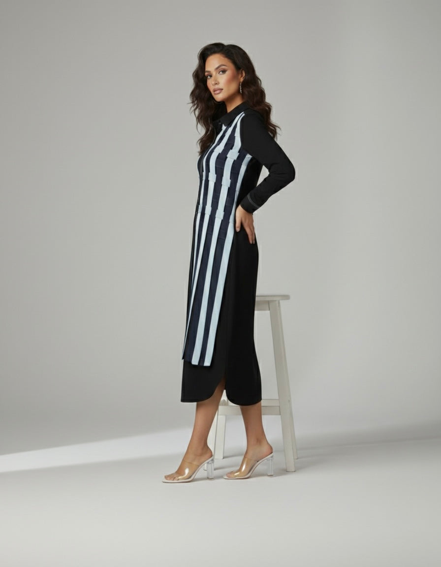 COTTON SHIRT DRESS WITH DENIM WEAVES