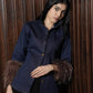 DENIM SHIRT COORD WITH FUR SLEEVES