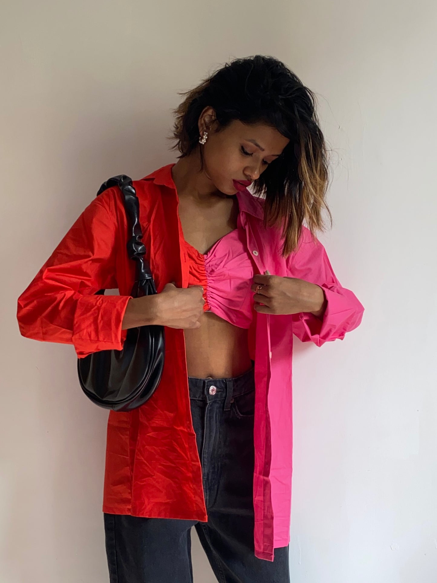 FUSCHIA BLOCK SHIRT BRALETTE DUO