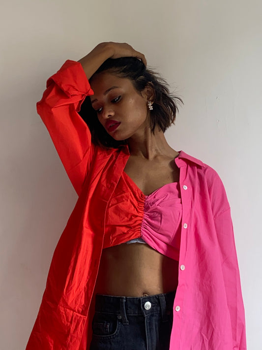 FUSCHIA BLOCK SHIRT BRALETTE DUO