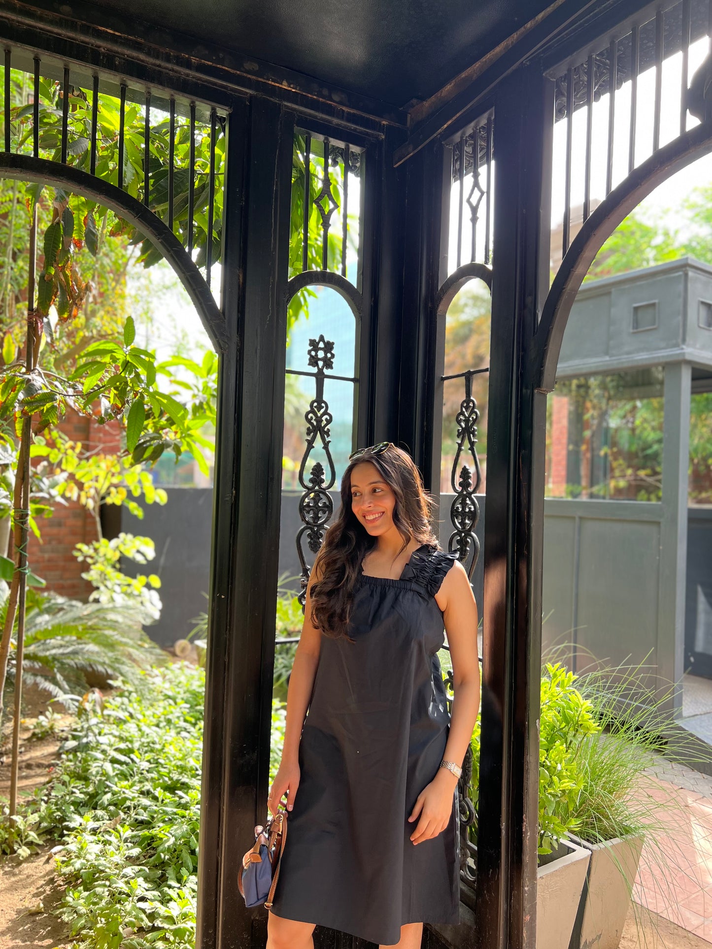 FRILLED STRAPS DRESS - BLACK